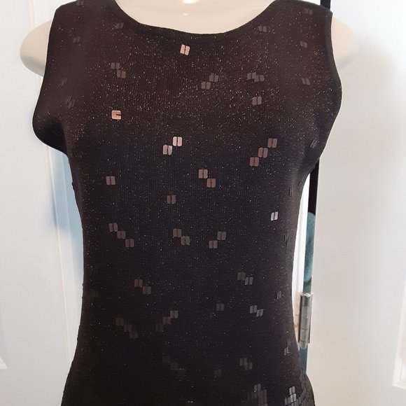 Vintage Joseph A brown Metallic shimmer beaded sleeveless silk top - Picture 6 of 12